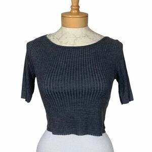 Topshop Ribbed Short Sleeve Cropped Top Gray 4